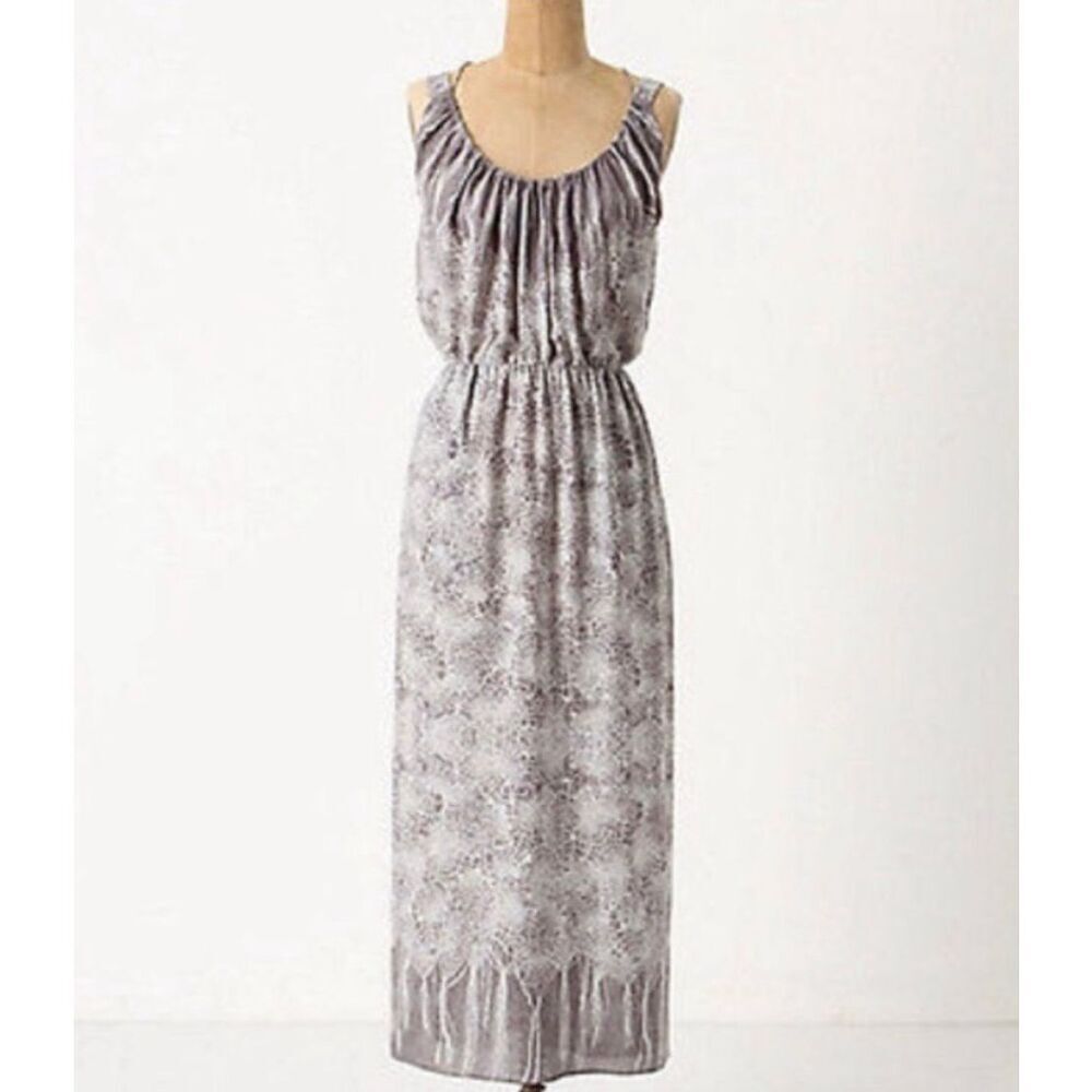 Anthropologie Grey Printed Sleeveless Midi Dress